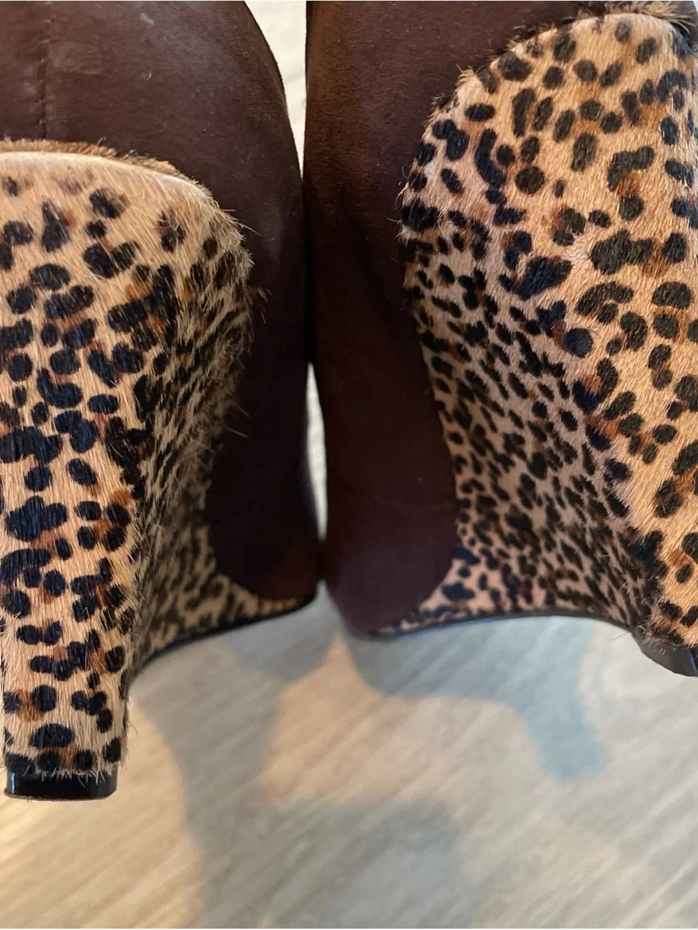 Nine West Brown Suede Wedges (6.5) with Leopard-Print Heel